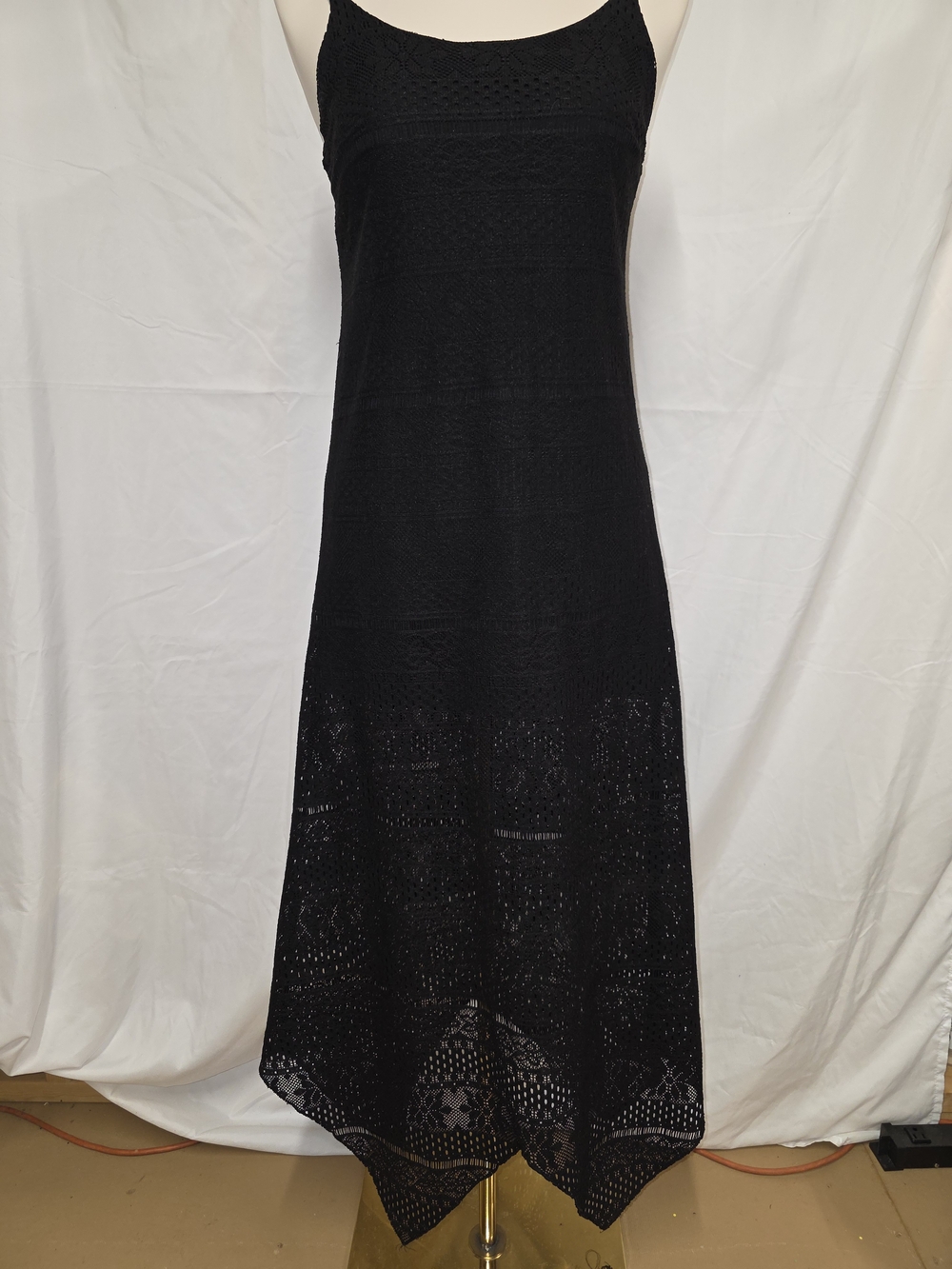 No Boundaries Black Asymmetrical Lace Midi Dress